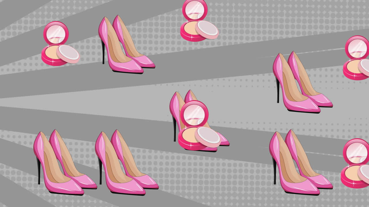 animación de iconos de polvo y zapatos sobre fondo verde