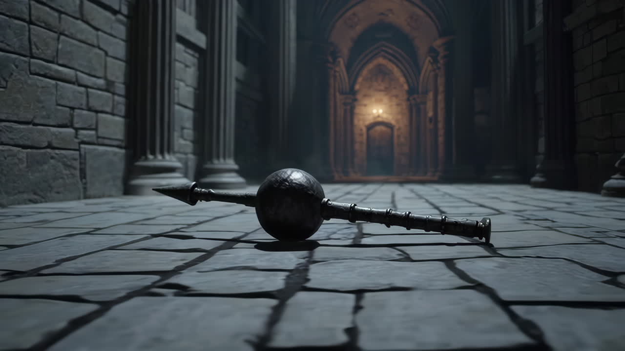 Medieval Weapon in a Castle Corridor