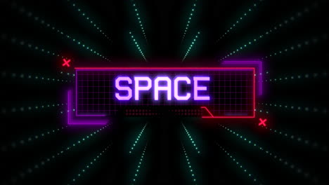 animation closeup space day text on neon futuristic screen with abstract lines