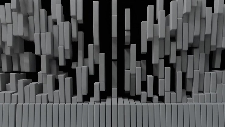 Abstract 3D Grey Bars Moving in Rhythmic Wave Pattern