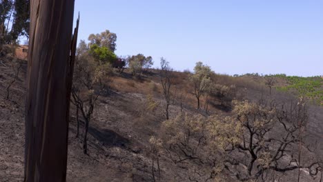 Una-Cresta-Completamente-Quemada-Con-El-Camión-De-Bomberos-En-La-Cima-En-La-Distancia.