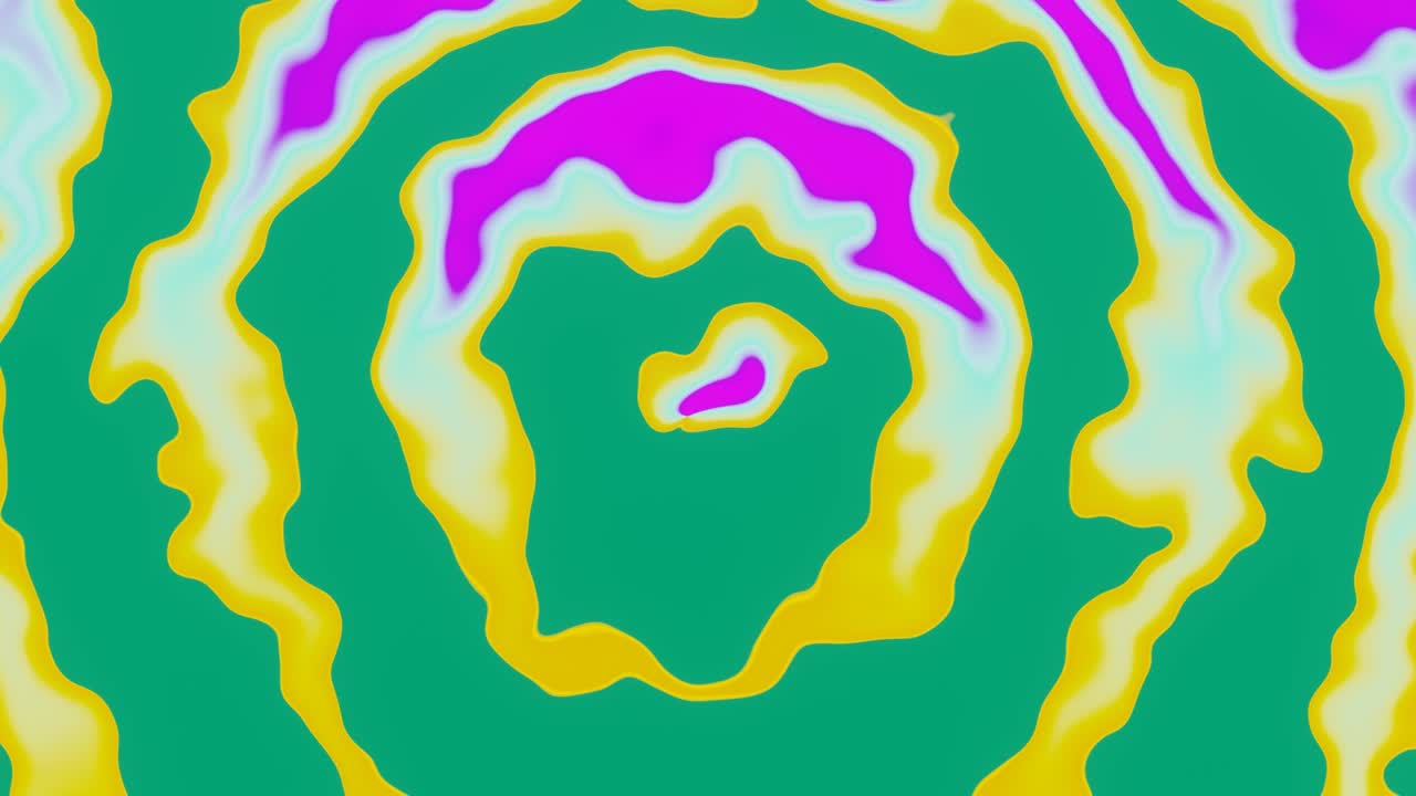Abstract wavy rings of green yellow and pink