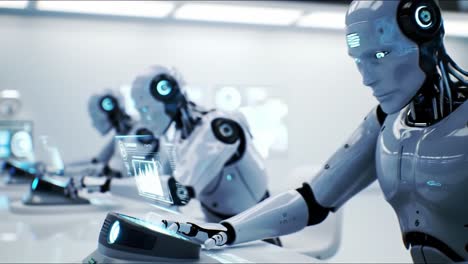 a futuristic interaction between advanced robots: an insight into the world of ai-powered automation and human-like machines in a digital environment