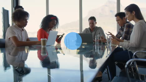 animation of network of connections over diverse business people in office
