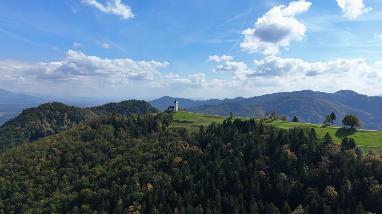 Aerial View of Church on Hilltop in Slovenia