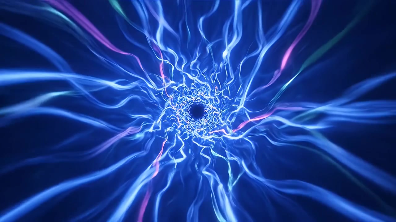 Abstract Tunnel of Glowing Blue Light Waves