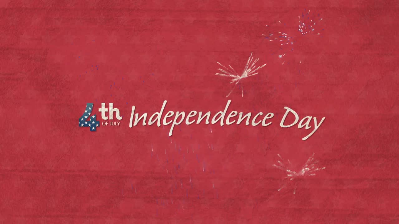 블루 배경에  ⁇  별 4개로 작성된 7월 4일 독립기념일 텍스트의 애니메이션