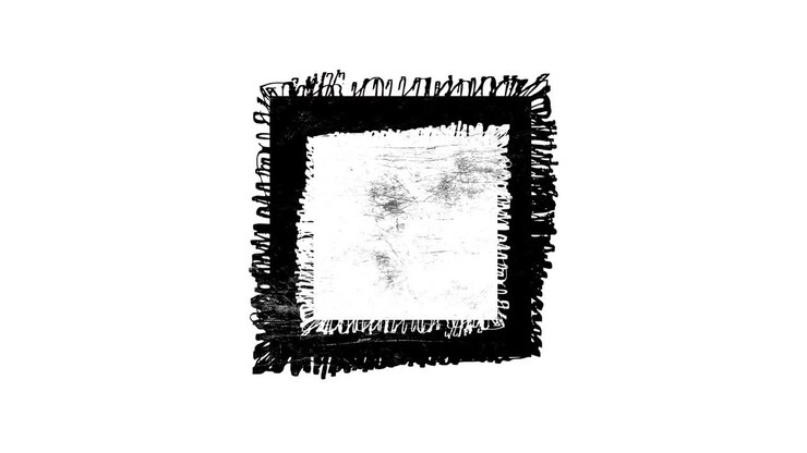 Bentuk persegi monokrom kotor grunge abstrak di latar belakang putih. Elemen dinamis rusak tergores dalam gaya stop motion vintage yang trendi. Animasi loop tanpa batas untuk spanduk desain, stempel.