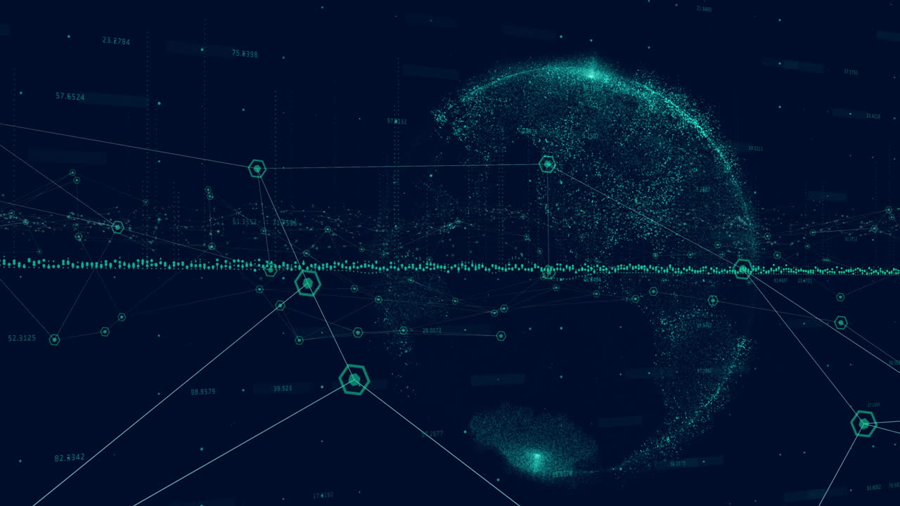 Animation of network of connections and data processing over globe