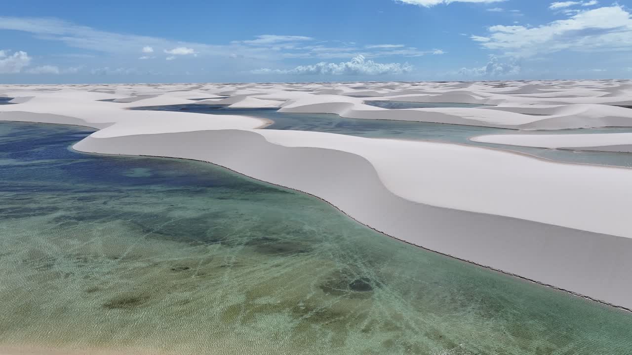 Lencois Maranhenses Skyline At Barreirinhas In Maranhao Brazil. Freshwater Lakes Landscape. Sand Dunes Mountains. Lencois Maranhenses Skyline Maranhao. Tourism Travel. Nature Scene. Beach Background