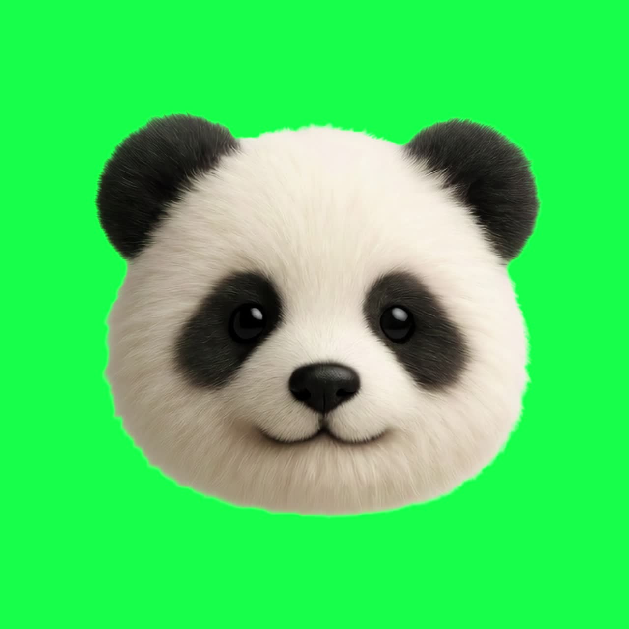 Animazione di illustrazione di una faccia di panda carina, video 4K trasparente, green screen