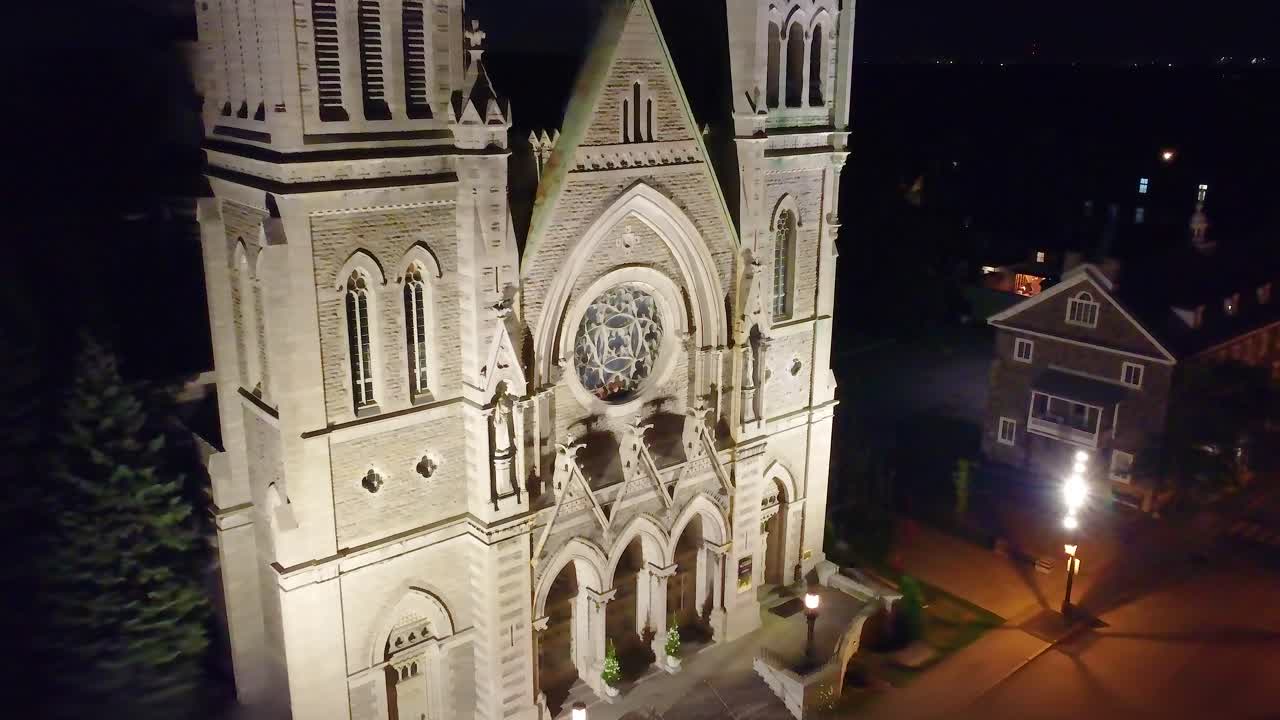 Aerial View of a Historic Church at Night