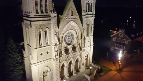 aerial view of a historic church at night