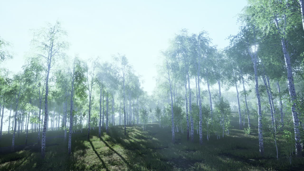 해가 뜨면 안개 인 버드 숲