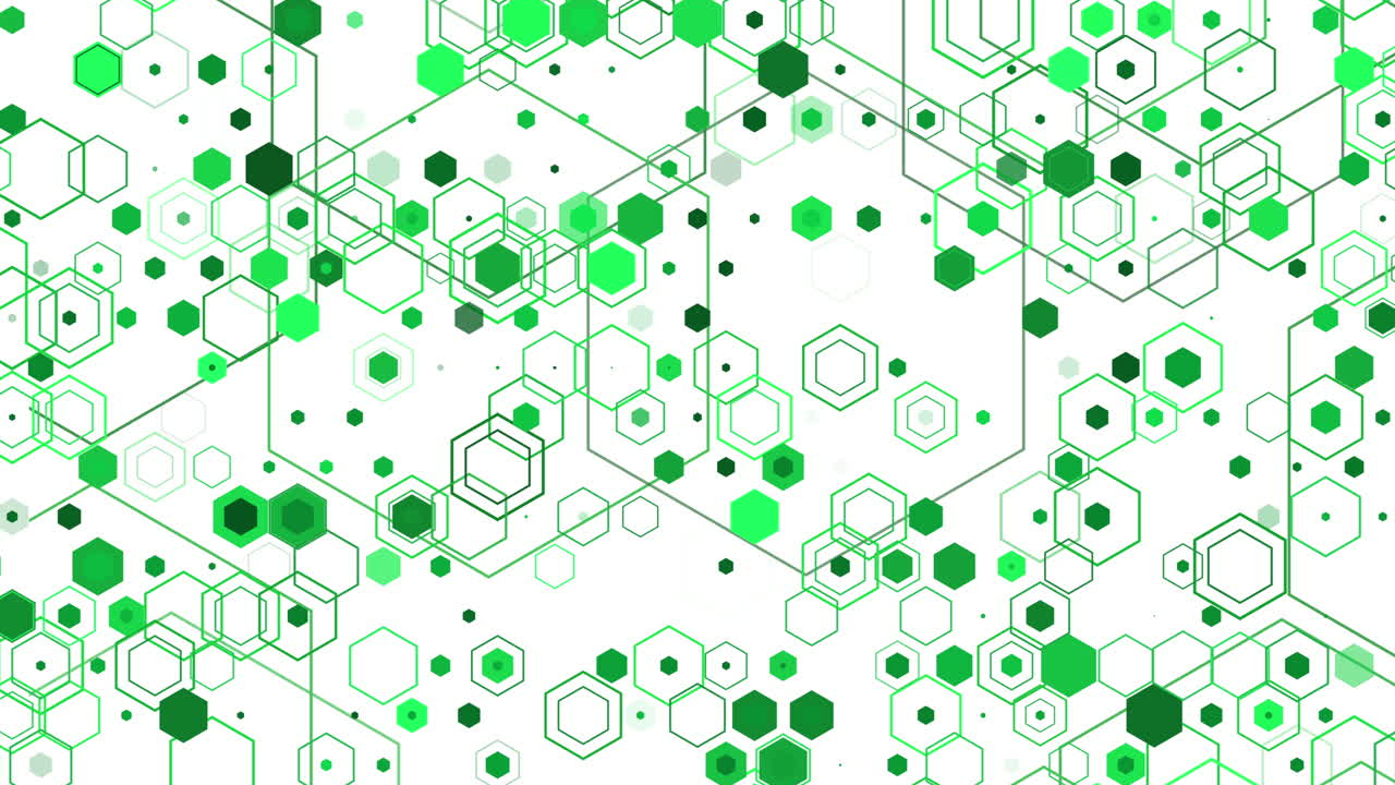 Abstract geometric background with green hexagons or hexagonal shapes. Loop animation.