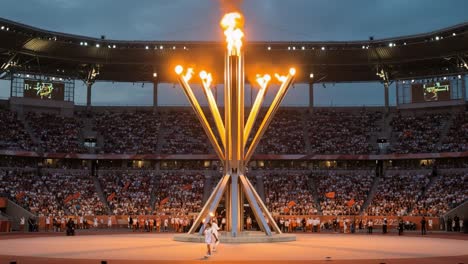 spectacular olympic flame ceremony illuminates the stadium as athletes celebrate unity and spirit in a grand display of passion and heritage