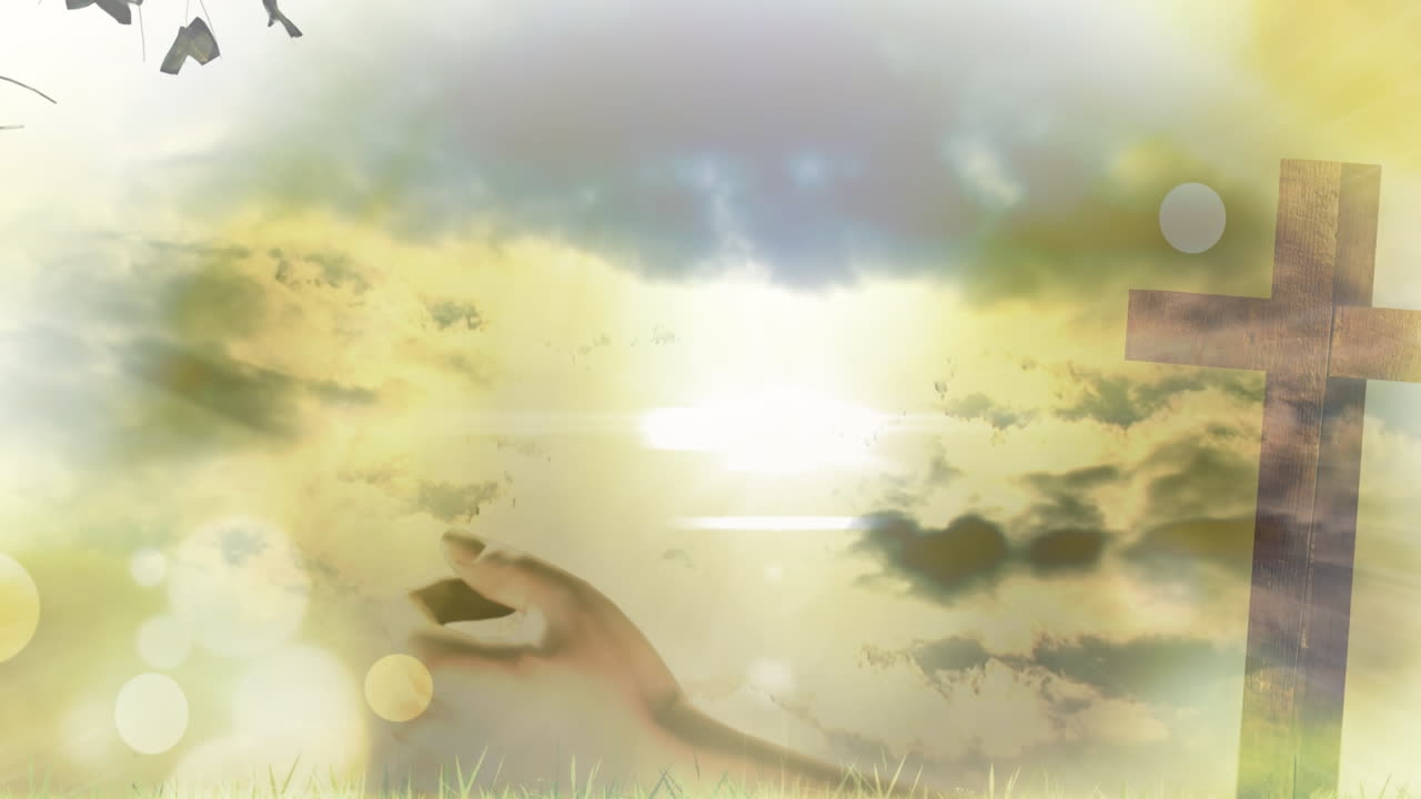 십자가와 풍경 위에 빛나는 불빛의 애니메이션