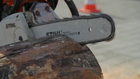 chainsaw cutting a log