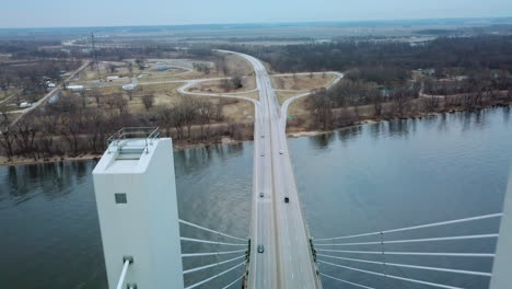 aerial of a suspension bridge crossing the mississippi river near burlington iowa suggests american infrastructure 6