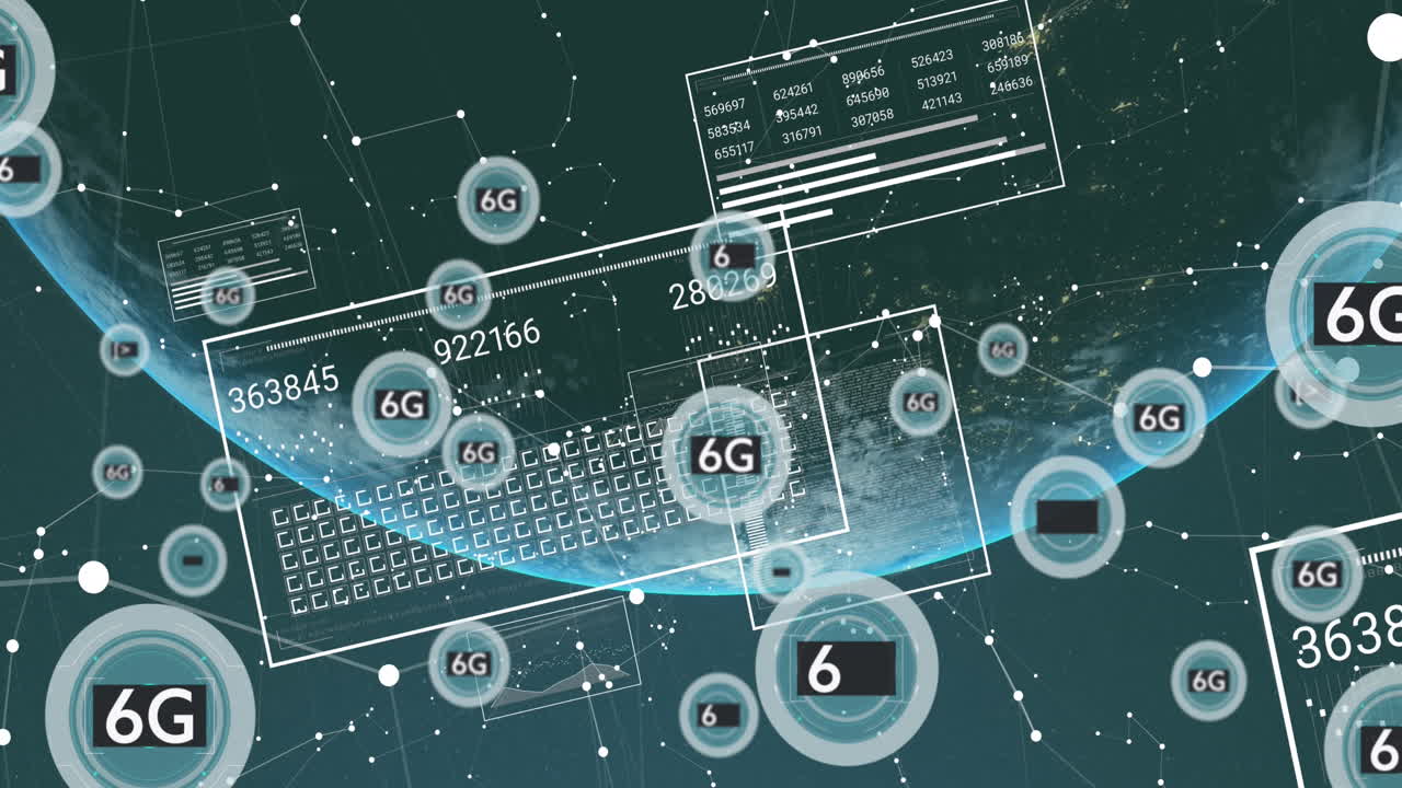 전 세계 5g 및 6g 텍스트 네트워크의 애니메이션
