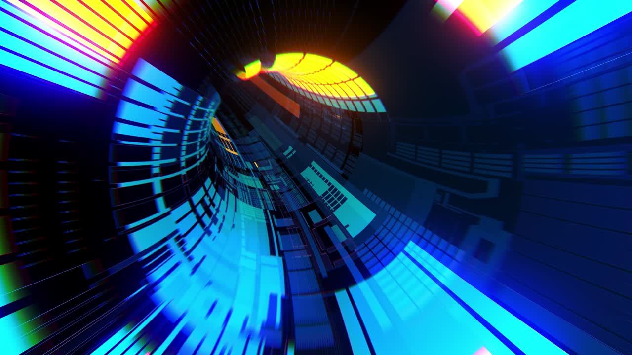 4k bucle sin costuras volando en túnel abstracto, de ciencia ficción de deformación del espacio-tiempo. tecnología futurista abstracta vj sin costuras para títulos tecnológicos y fondo. motion graphic internet, velocidad, big data. render 3d