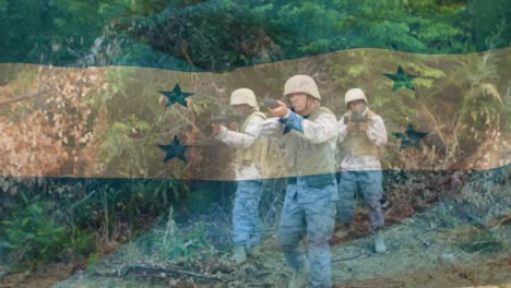 animation of flag of honduras over soldiers