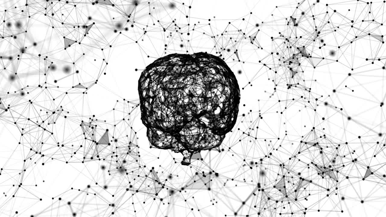 el cerebro humano en rotación. estructura del plexo evolucionando alrededor. bucle sin costuras