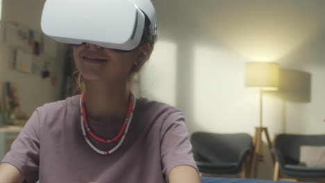 young person immersed in virtual reality experience at home