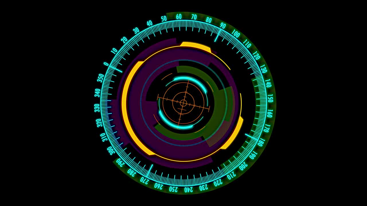 검은 바탕에 회전하는 망원경 시선을 가진 첨단 기술 디지털 나침반 - 완벽한 루핑