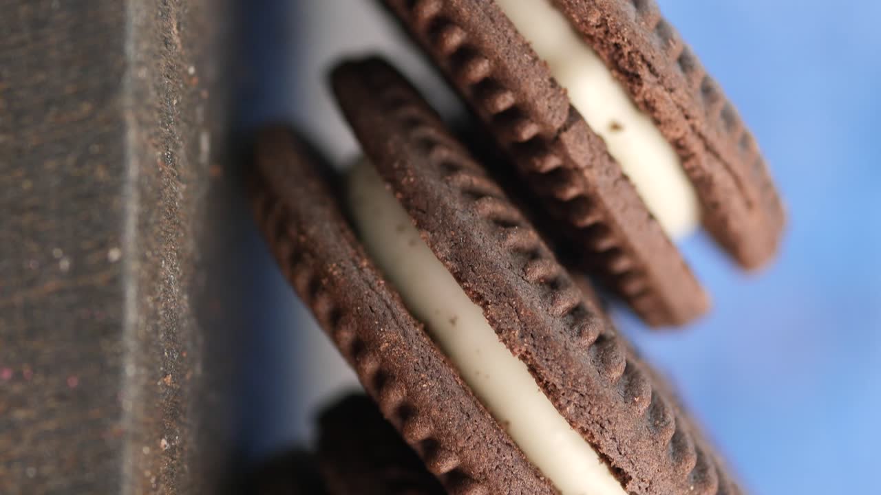 Close-up of Stacked Chocolate Cream-Filled Cookies
