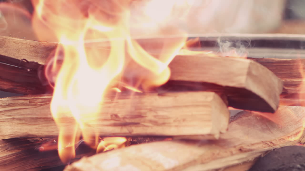 공원에서 느린 속도로 불타는 바베큐