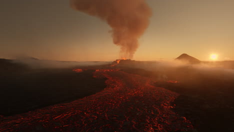 volcanic eruption at sunset