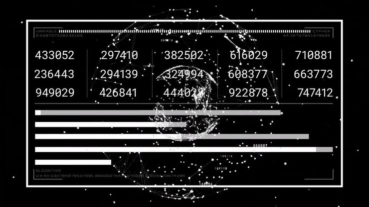 Digital animation of data processing over multiple square shape design on black background