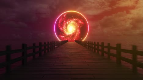 Cosmic Portal Bridge at Sunset