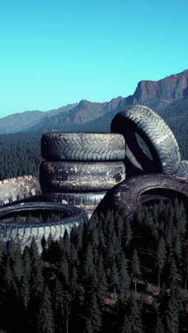 pile of old tires in a forest