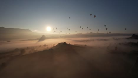 foggy morning in the cappadocia drone video