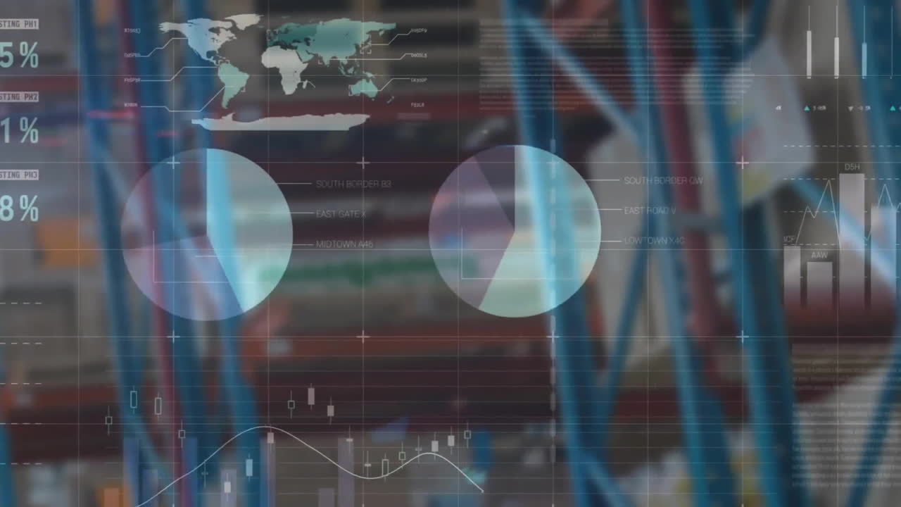 animación del procesamiento de datos financieros en el almacén