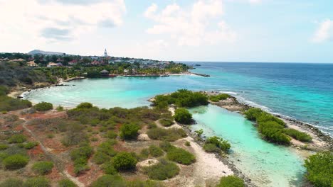 sweeping panoramic aerial overview of coastal desert by zanzibar beach, jan thiel curacao