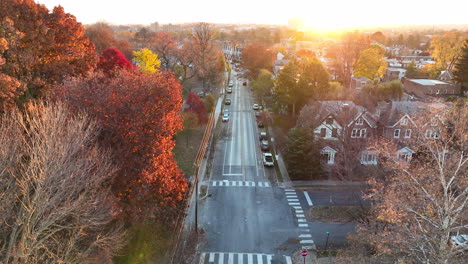 Reverse-dolly-shot-reveals-homes-in-American-town