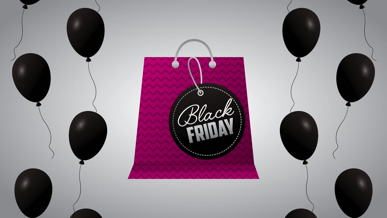 распродажа черной пятницы с воздушными шарами, гелием и сумкой для покупок.