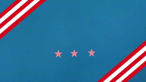 animation of stars and stripes of flag of united states of america with copy space on blue