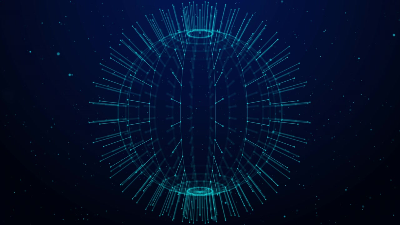 Abstract Digital Sphere Rotating in Dark Space