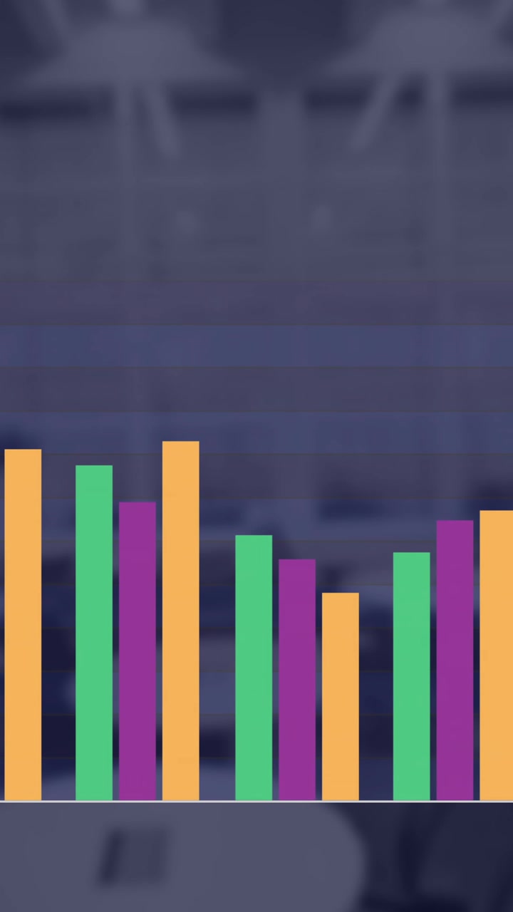Animation of financial data processing over empty office