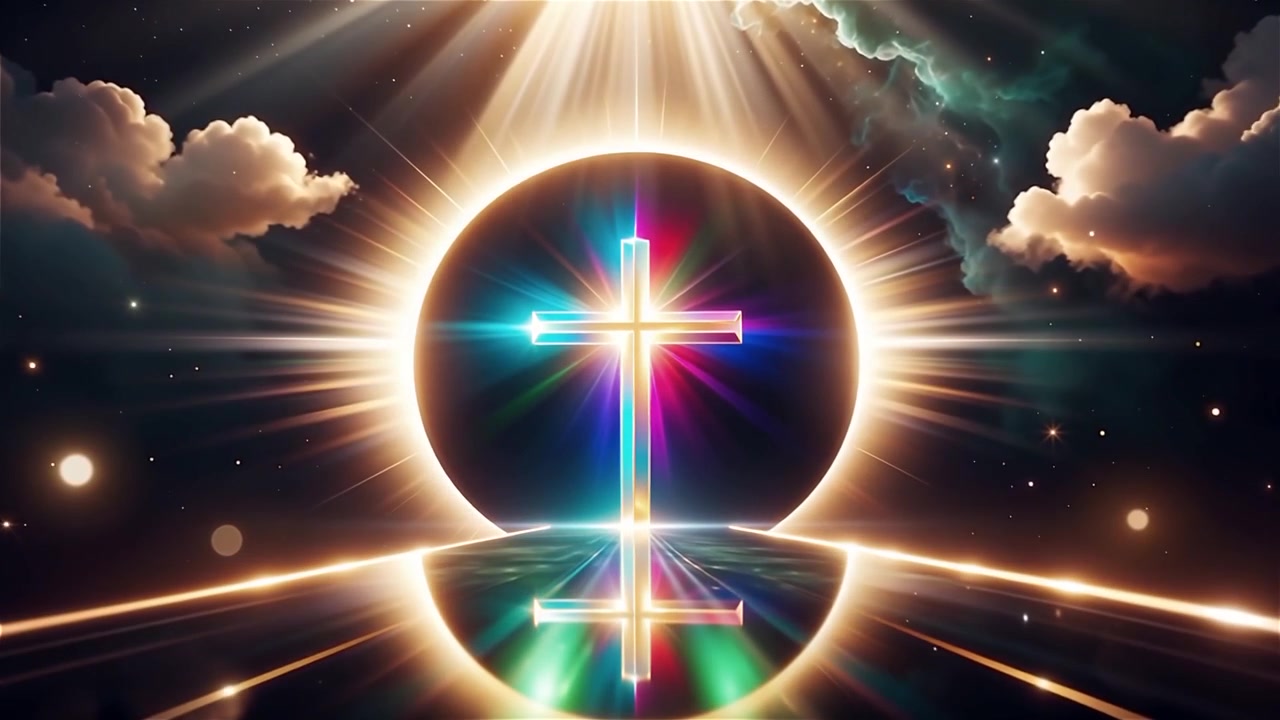 Croce Cristiana Luce Celestiale Sfondo per il Culto.