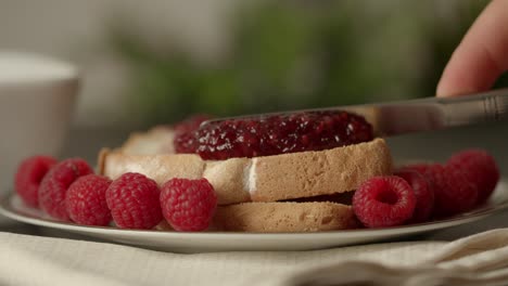 mermelada de frambuesa fresa deliciosa jalea sabrosa untada en tostadas desayuno saludable durante el día