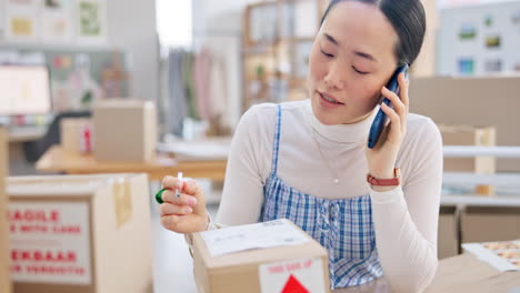 ecommerce, asian woman with phone call