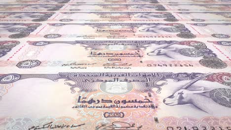 banknotes of fifty dirhams arabs rolling on screen, cash money, loop