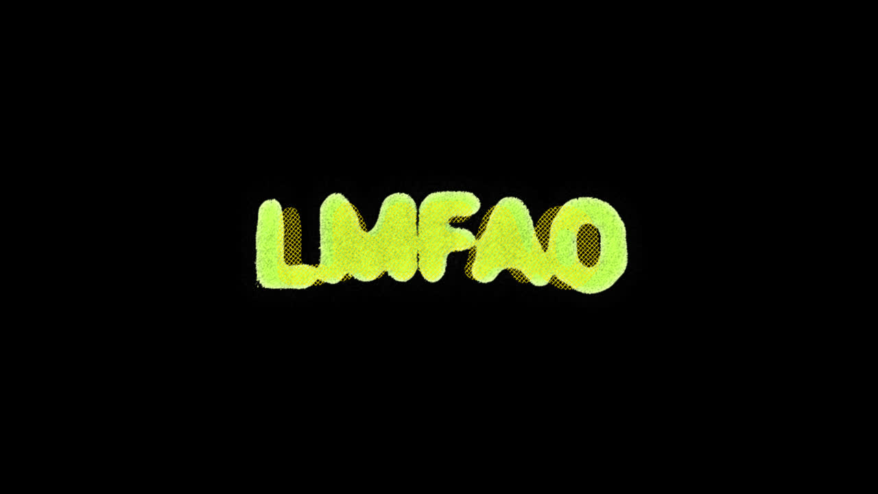 검은색 배경에 퍼지 네온 그린 문자가 있는 LMFAO 텍스트 애니메이션