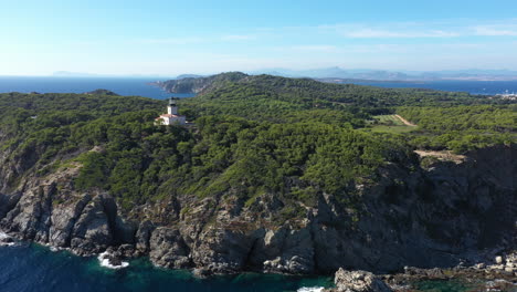 white lighthouse in porquerolles aerial back traveling france