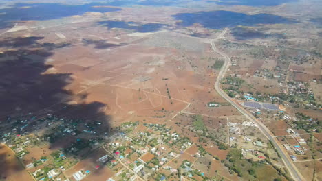 high aerial view of african farmlands in rural kenya